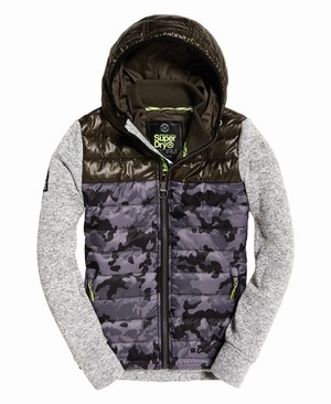 Superdry Storm Hybrid Camo Block Cipzár Férfi Kapucnis Pulóver Világos Szürke/Olivazöld | UEFBK4956